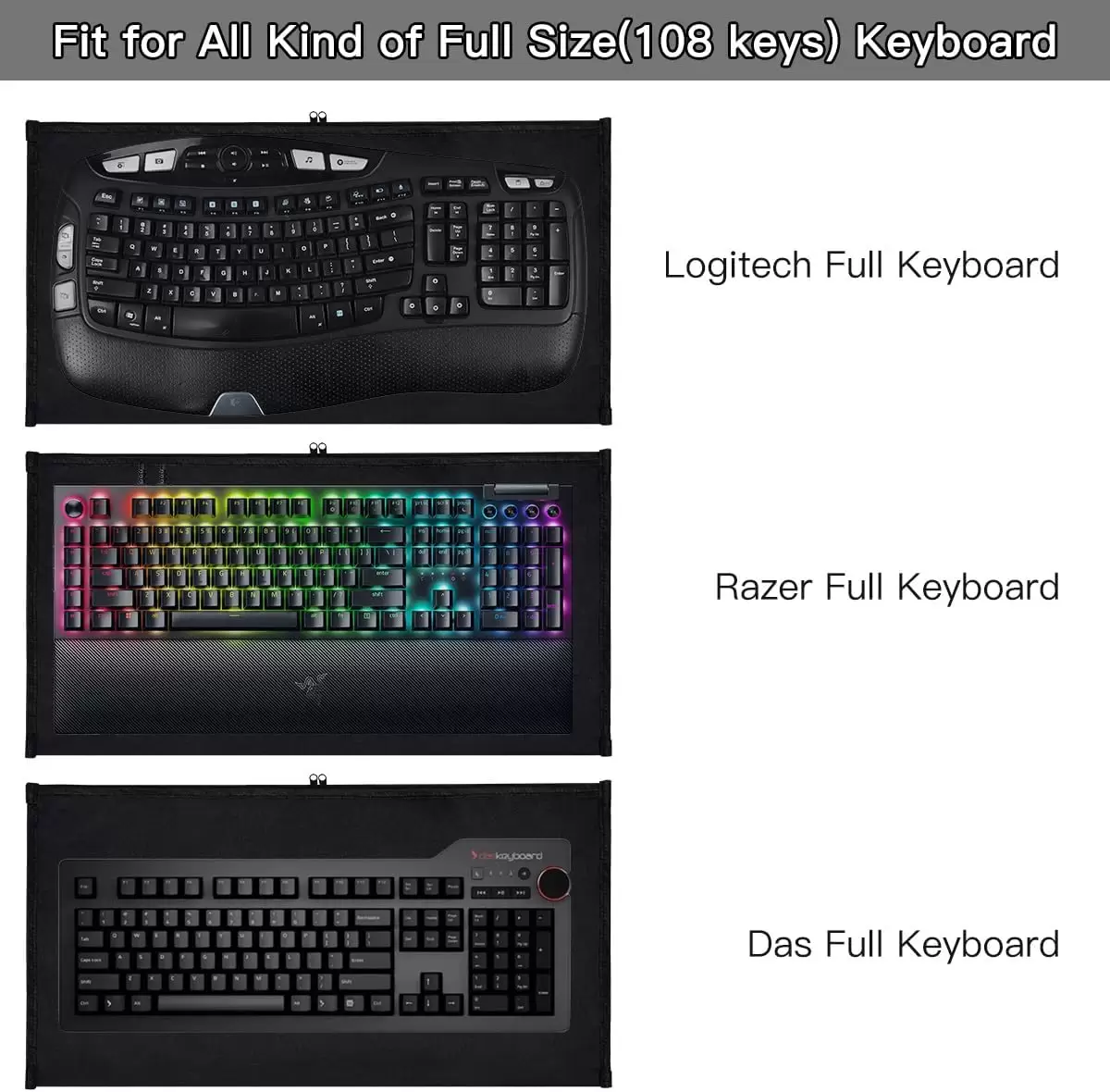 Keyboard Bag Case Sleeve Pouch for Universal Keyboard, Logitech/Razer/Das/Havit/Apple Magic Keyboard Protector, Wireless/Wire Computer/Gaming PC Keyboard Dust Cover-Black - Image 5