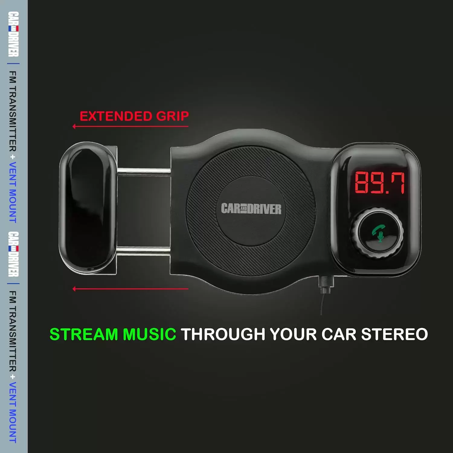 Car and Driver Bluetooth FM Transmitter | Car Vent Phone Mount featuring Streaming Audio, TF Card Slot, Hands-Free Calling, USB Charging, Siri Compatible, Secure Grip, Universal Fit - Image 9