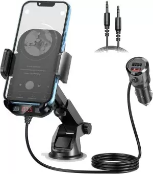 Bluetooth 5.3 FM Transmitter Car Adapter Magift FM Transmitter Bluetooth for Car Phone Holder with Dual USB Charging Car Charger MP3 Player Support TF Card USB Disk Compatible for All Smart Phone