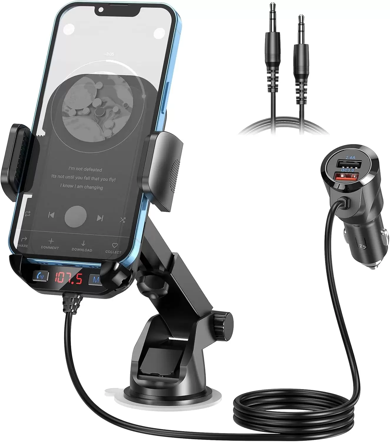 Bluetooth 5.3 FM Transmitter Car Adapter Magift FM Transmitter Bluetooth for Car Phone Holder with Dual USB Charging Car Charger MP3 Player Support TF Card USB Disk Compatible for All Smart Phone