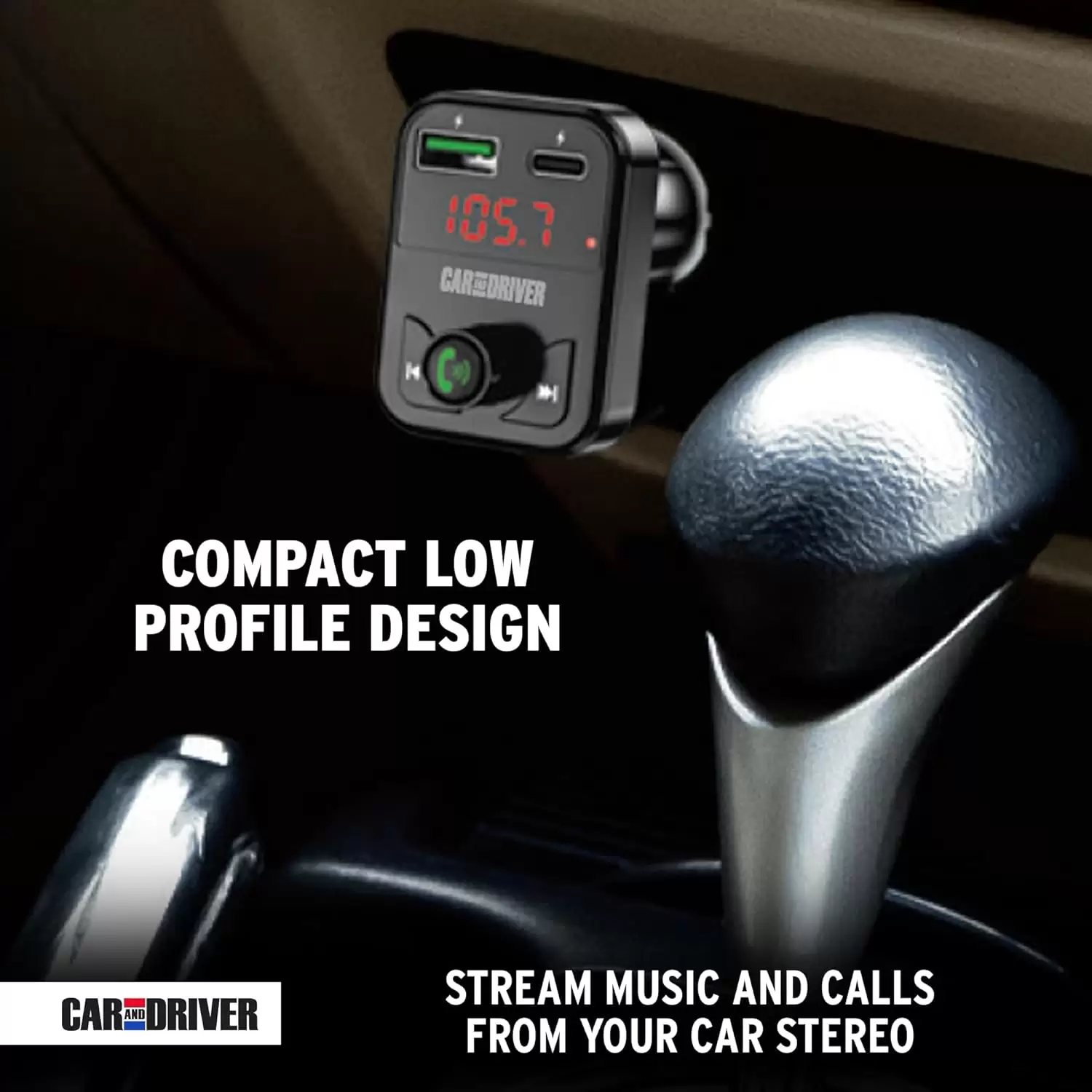 Car and Driver Wireless FM Transmitter | Hands-Free Calling, Built-in Mic | Dual USB 4.8A Charging Power | Stream Music & Phone from Car Stereo via Bluetooth 5.3 | Plugs into 12V Lighter Socket - Image 2