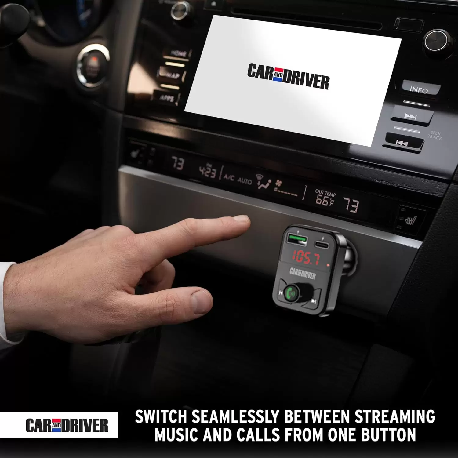 Car and Driver Wireless FM Transmitter | Hands-Free Calling, Built-in Mic | Dual USB 4.8A Charging Power | Stream Music & Phone from Car Stereo via Bluetooth 5.3 | Plugs into 12V Lighter Socket - Image 3