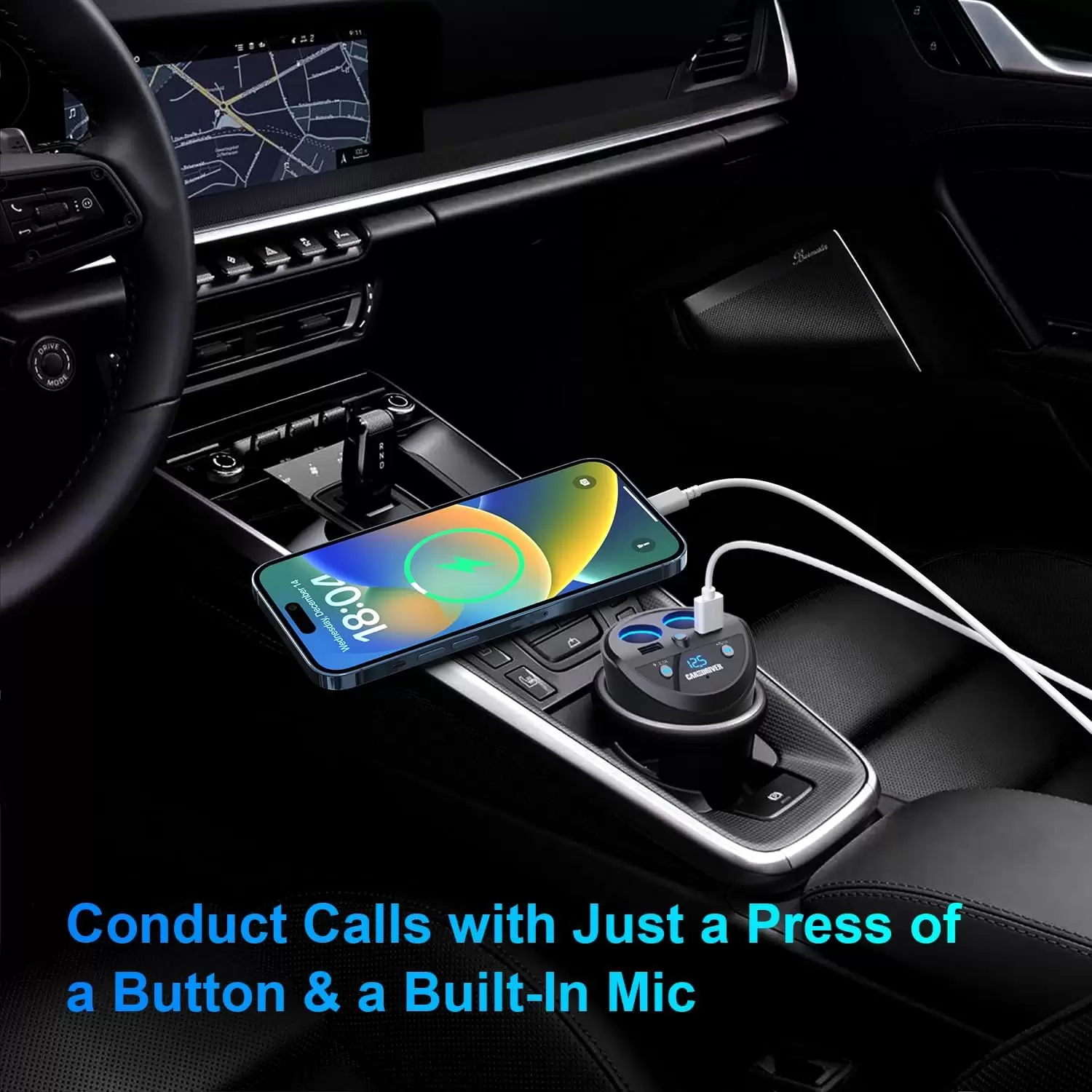 CAR AND DRIVER Bluetooth FM Transmitter Cup Holder for Car with Built-in Dual USB Fast Charging Ports & Dual Cigarette Lighter 12V Power Sockets. Audio Adapter Receiver Wireless. Handsfree Car Kit - Image 4