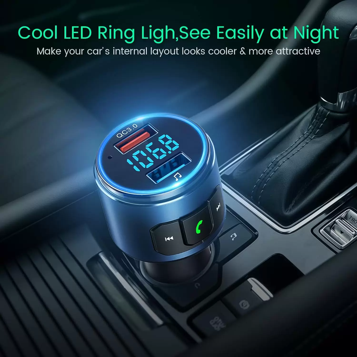 Octeso Upgraded FM Bluetooth Transmitter Car, QC3.0 Quick Charging & LED Backlit Bluetooth Car Adapter/FM Transmitter/Hi-Fi Music Player with Noise Cancelling Hands-Free Calls, Siri Google Assistant - Image 2