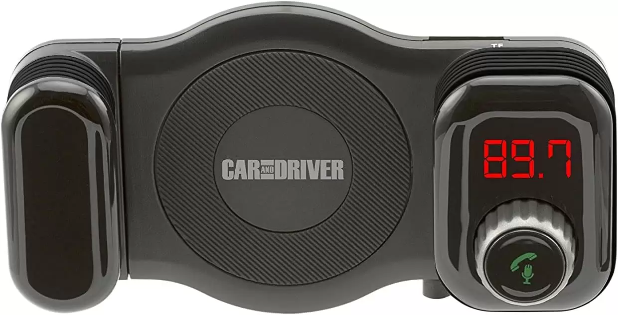 Car and Driver Bluetooth FM Transmitter | Car Vent Phone Mount featuring Streaming Audio, TF Card Slot, Hands-Free Calling, USB Charging, Siri Compatible, Secure Grip, Universal Fit - Image 2