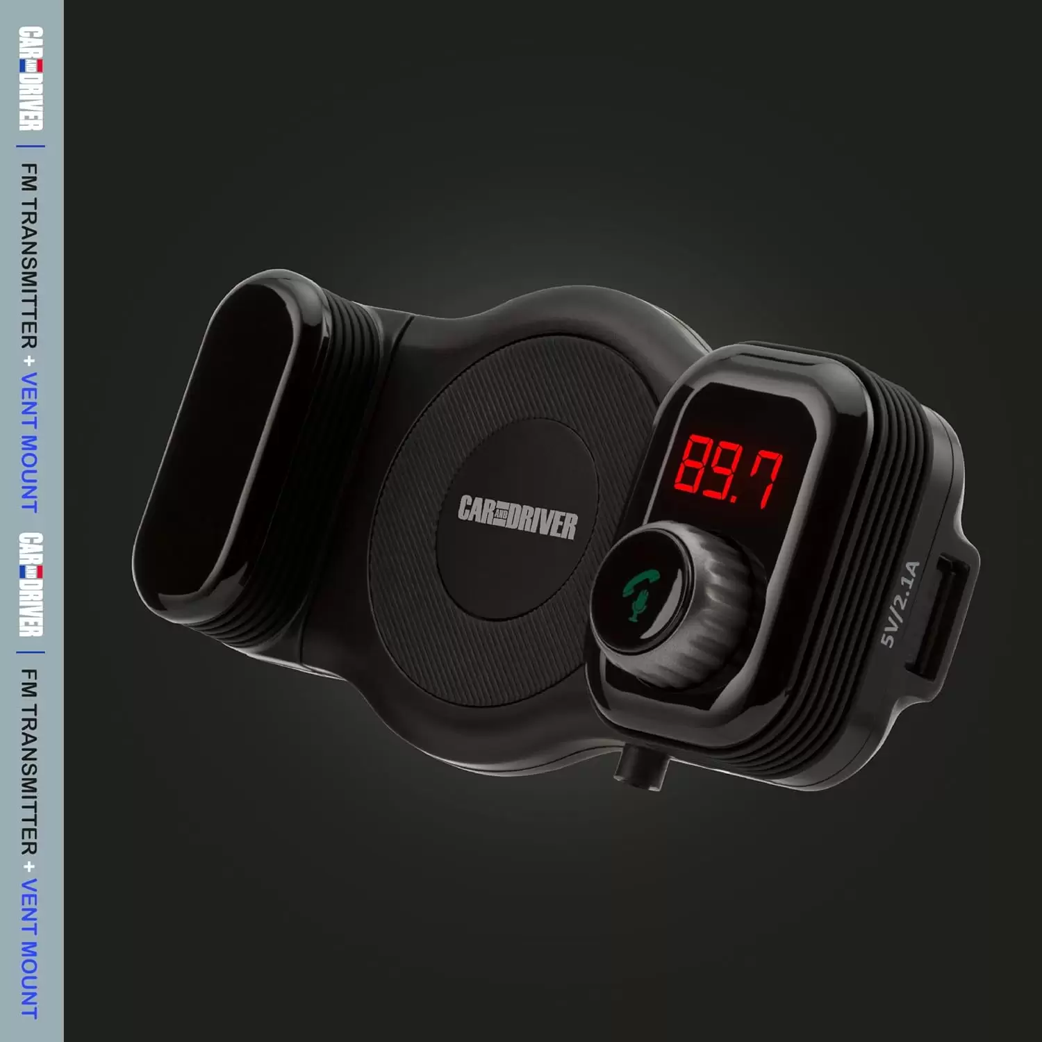 Car and Driver Bluetooth FM Transmitter | Car Vent Phone Mount featuring Streaming Audio, TF Card Slot, Hands-Free Calling, USB Charging, Siri Compatible, Secure Grip, Universal Fit - Image 4