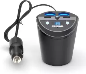 CAR AND DRIVER Bluetooth FM Transmitter Cup Holder for Car with Built-in Dual USB Fast Charging Ports & Dual Cigarette Lighter 12V Power Sockets. Audio Adapter Receiver Wireless. Handsfree Car Kit