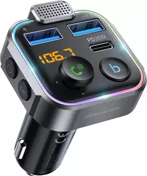 UNBREAKcable Bluetooth FM Transmitter for Car, PD 38W Fast Charging, Wireless Bluetooth FM Radio Adapter, Car Kit with Hands-Free Calls, HiFi Bass Boost MP3 Music Player Support USB Drive