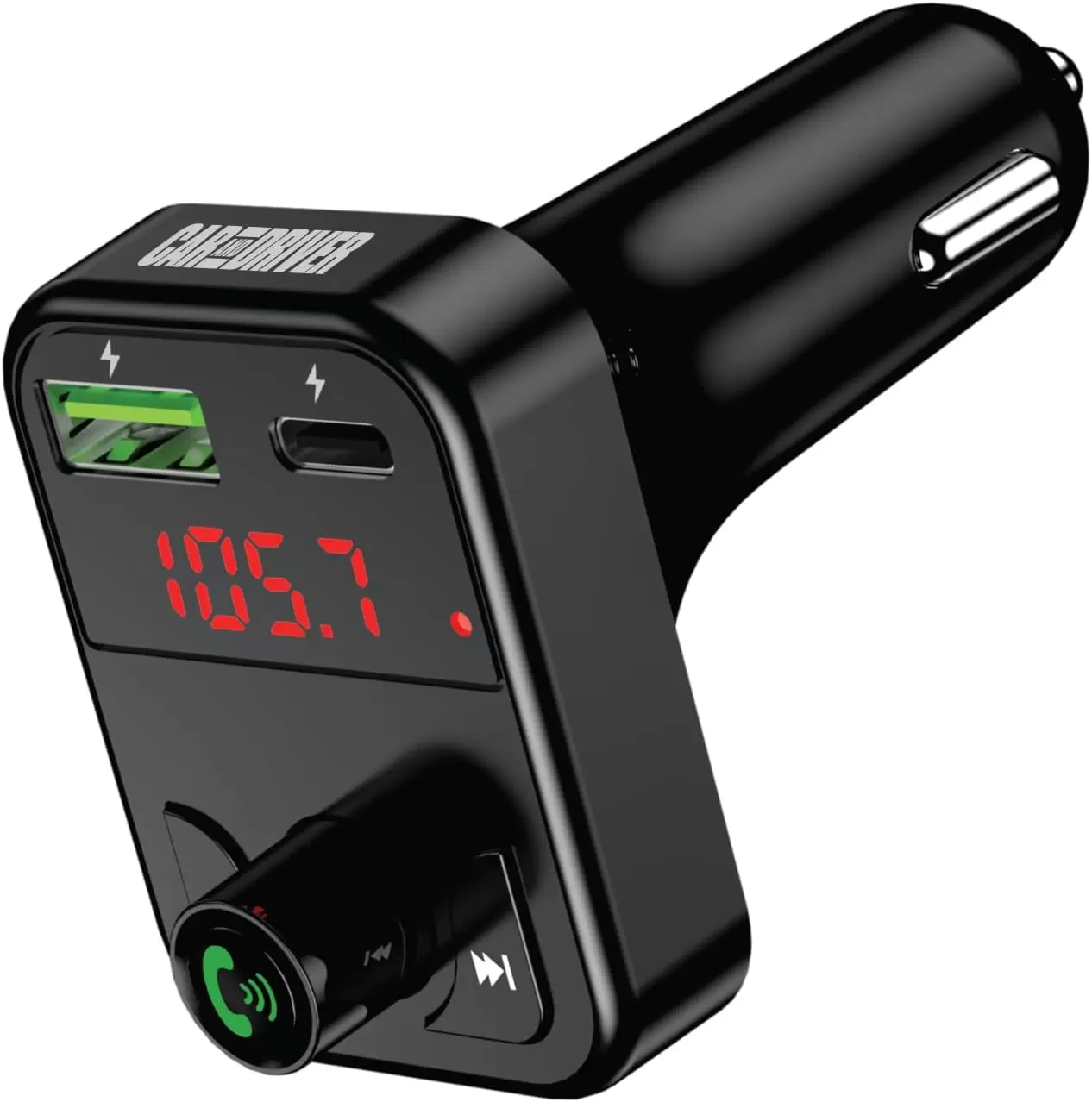 Car and Driver Wireless FM Transmitter | Hands-Free Calling, Built-in Mic | Dual USB 4.8A Charging Power | Stream Music & Phone from Car Stereo via Bluetooth 5.3 | Plugs into 12V Lighter Socket