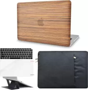 KECC Compatible with MacBook Air 13 inch Case A1932 Retina Display + Touch ID ltalian Leather Hard Shell + Keyboard Cover + Sleeve + Screen Protector + Laptop Stand (Wood Leather 2)