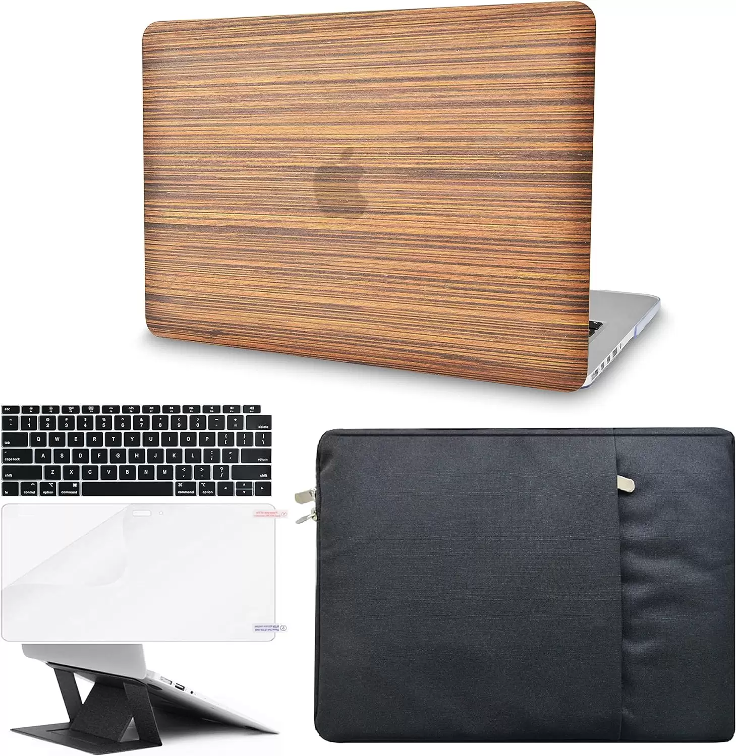 KECC Compatible with MacBook Air 13 inch Case A1932 Retina Display + Touch ID ltalian Leather Hard Shell + Keyboard Cover + Sleeve + Screen Protector + Laptop Stand (Wood Leather 2)