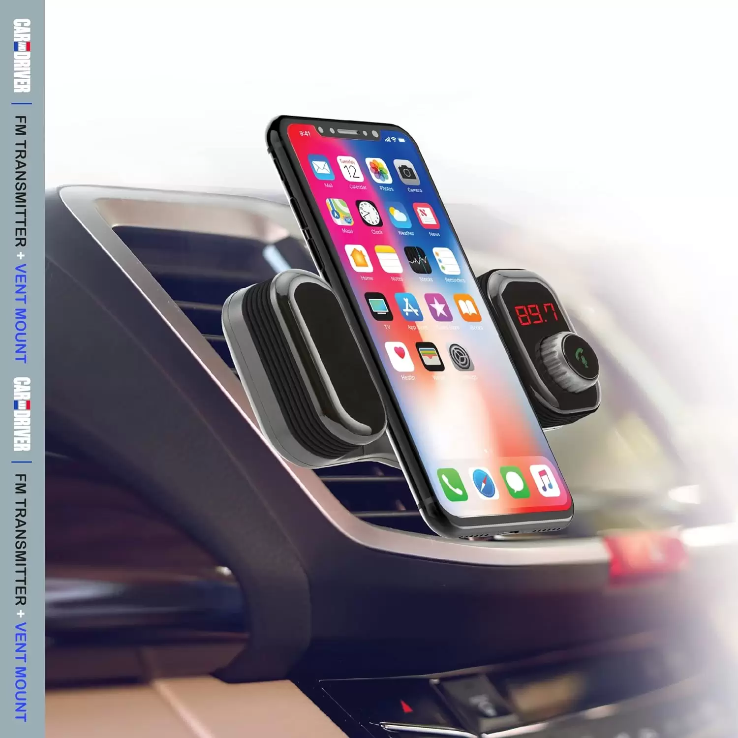 Car and Driver Bluetooth FM Transmitter | Car Vent Phone Mount featuring Streaming Audio, TF Card Slot, Hands-Free Calling, USB Charging, Siri Compatible, Secure Grip, Universal Fit - Image 5