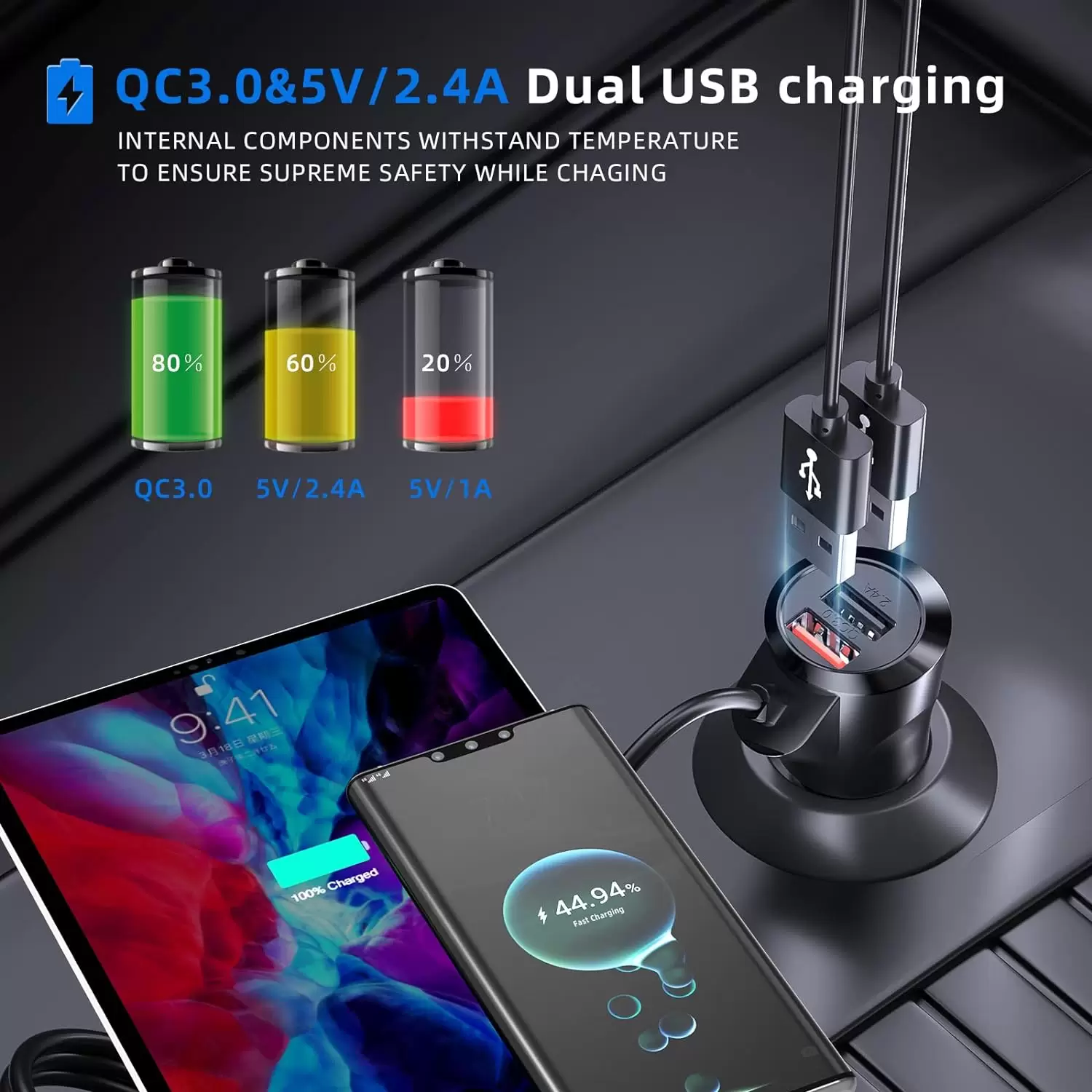 Bluetooth 5.3 FM Transmitter Car Adapter Magift FM Transmitter Bluetooth for Car Phone Holder with Dual USB Charging Car Charger MP3 Player Support TF Card USB Disk Compatible for All Smart Phone - Image 3